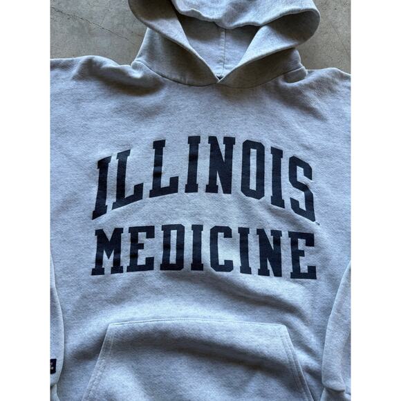 Vintage 90s Illinois Medicine Gray Hoodie Sweatshirt Size Large Made In USA - Picture 3 of 7